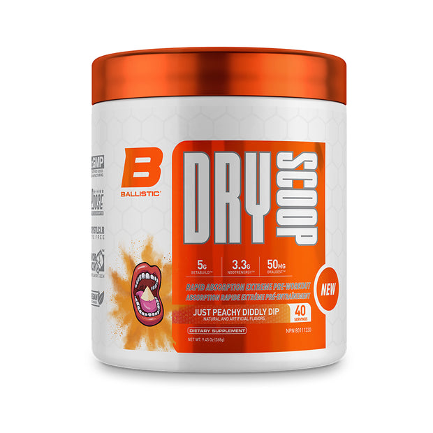 Ballistic Supps Dry Scoop in Just Peachy Diddly Dip flavor
